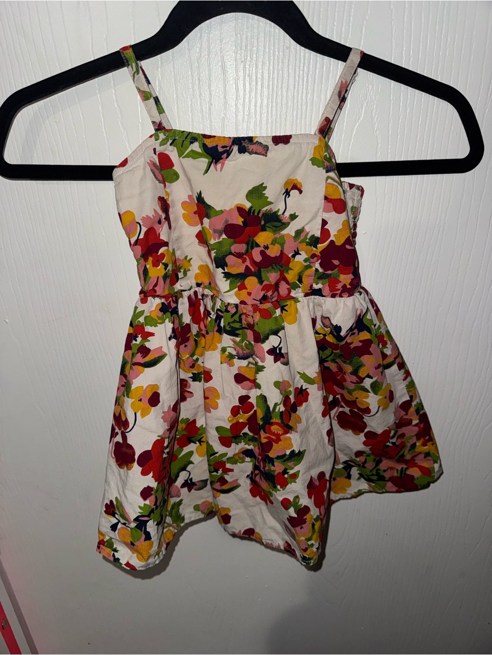 Girls Floral Spaghetti-Strap Dress - Cream with Red, Pink & Yellow Flowers